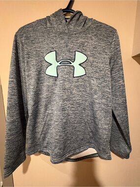 Under Armour Coldgear Gray Hooded Sweatshirt with Mint Green Logo